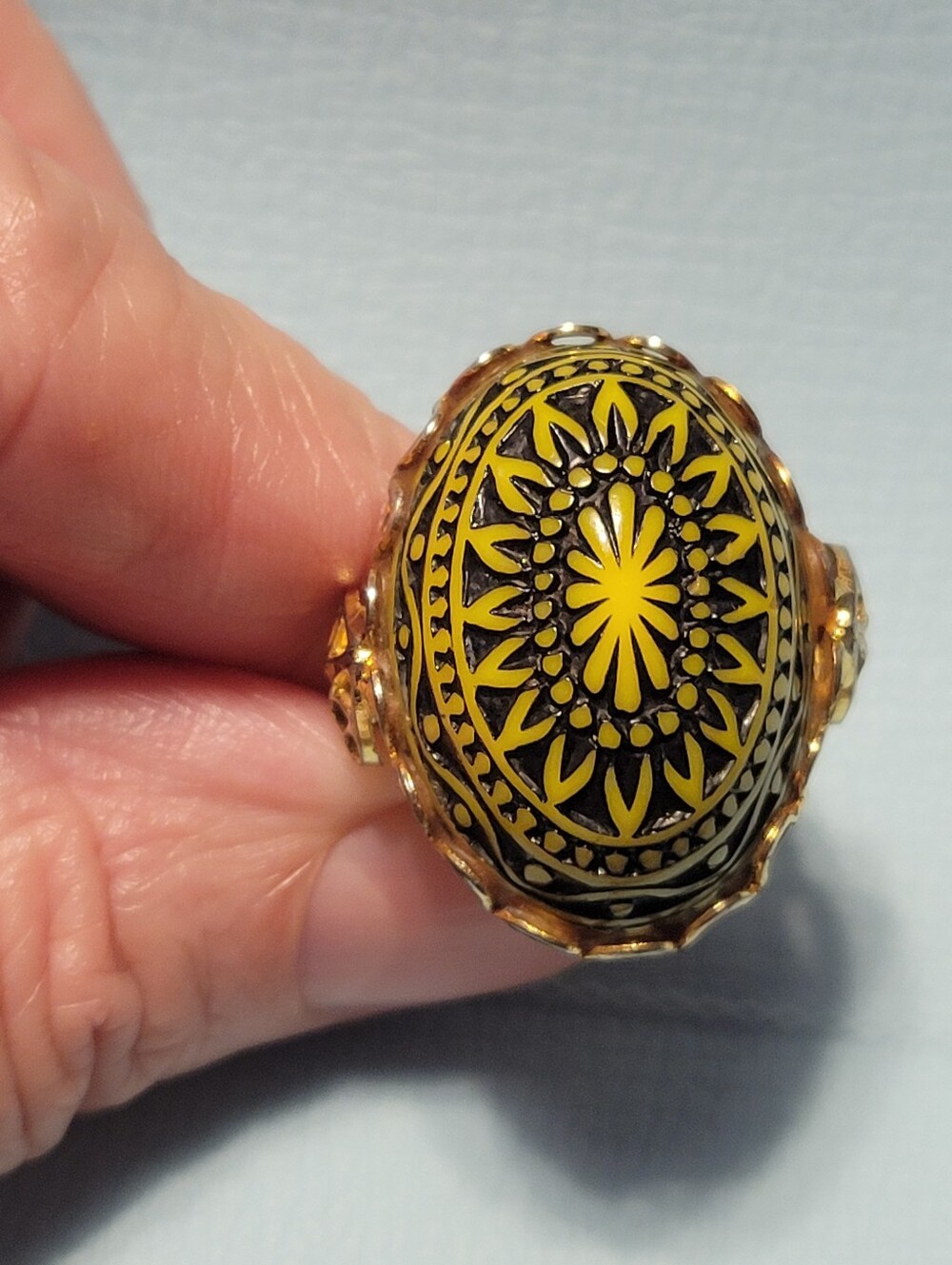 Yellow and Black Filigree Dome Statement Ring - Women Jewelry